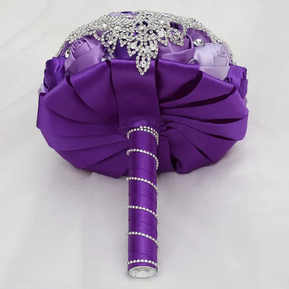 21CM Creative Ribbon Silk Rose Bride Holding Flowers Rhinestone Brooch Tassel Wedding Bouquet Wedding Party Bridal Bouquet Photography Props