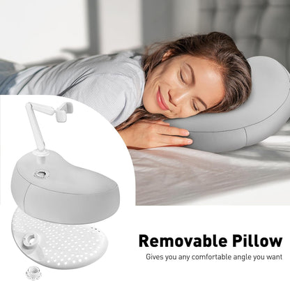 Pillow Phone Holder for Bed, 360° Bed Phone Holder Laying Down, Hands-Free Iphone Stand for Bed/Sofa/Lap, Compatible W/ 4.7"-7.0" Cell Phones, Flexible Dual Arm with Microbead Cushion