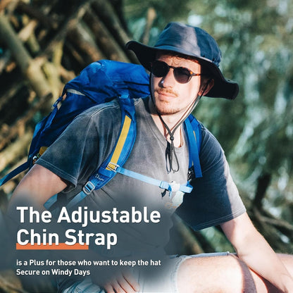 L/XL/XXL UV50+ Waterproof Wide Brim Bucket Sun Hat for Summer Fishing Hiking W/Detachable Strap & Vented Mesh