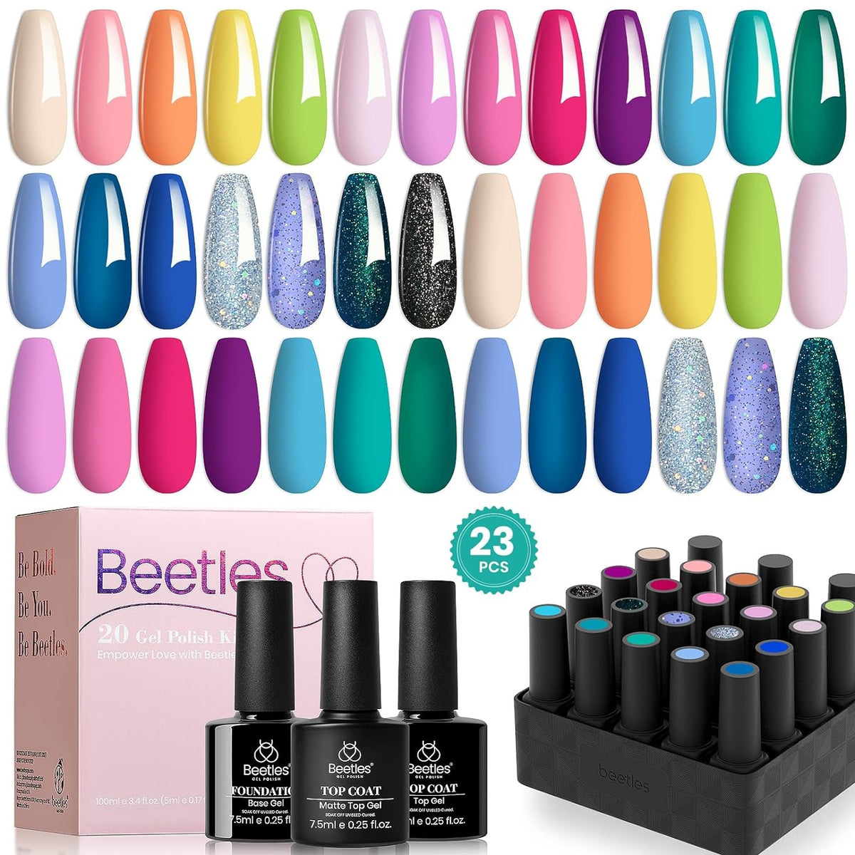 Nail Set 20 Colors Healing Elixir Collection Manicure Kit Pink Neutral Purple Blue Green Gel Nail Kit with 3Pcs Base Matte and Glossy Top Coat Soak off Uv for Women 2024 Ideal Gift