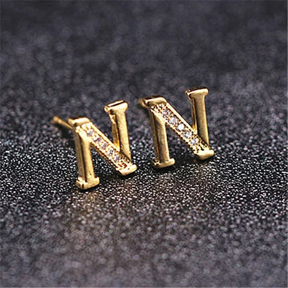 New Diamond Letter  Stud Earrings Women Fashion Earrings 26 Letters A-Z