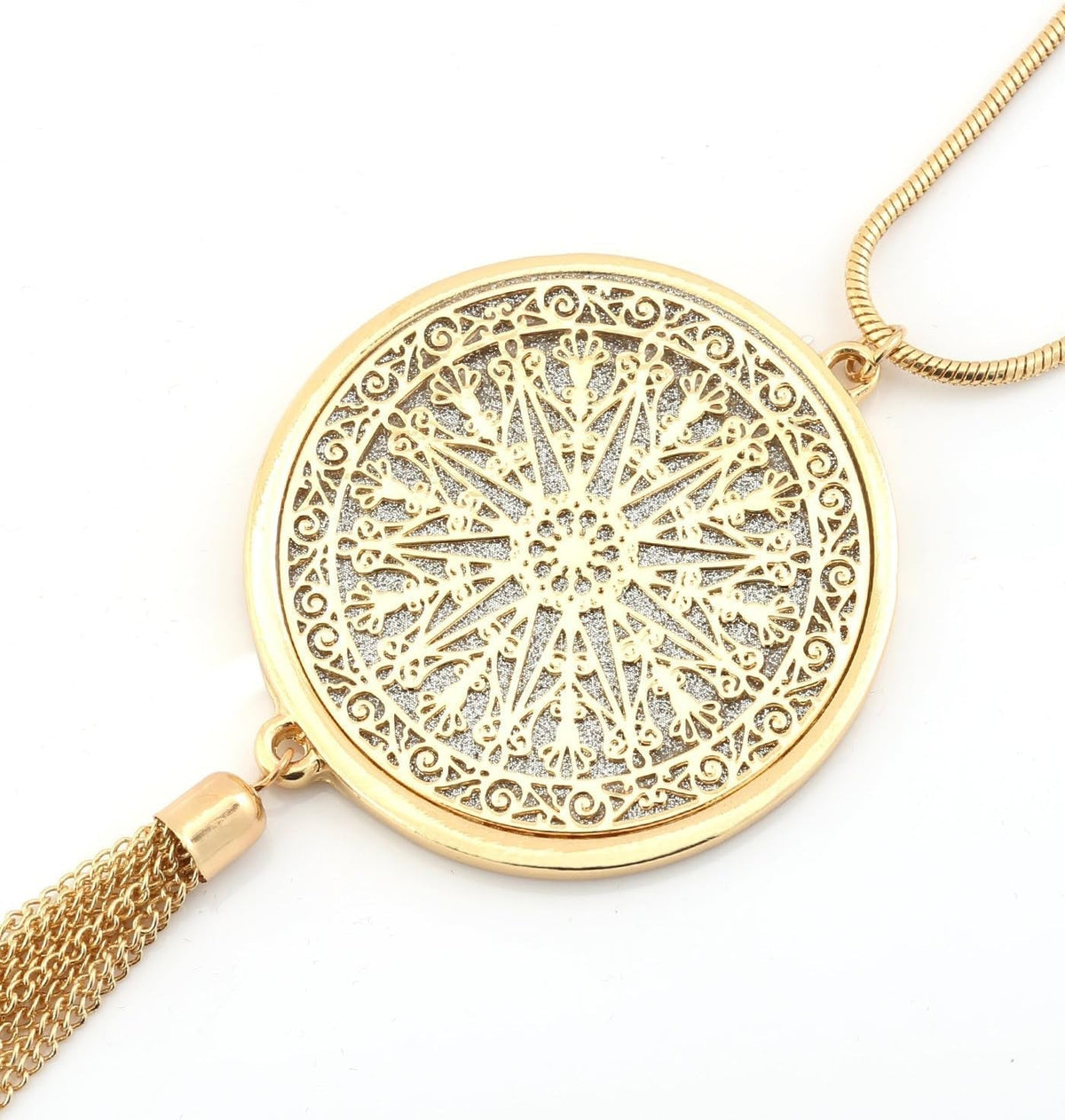 Long Necklaces for Woman Disk Circle Pendant Necklaces Tassel Fringe Necklace Set Statement Pendant