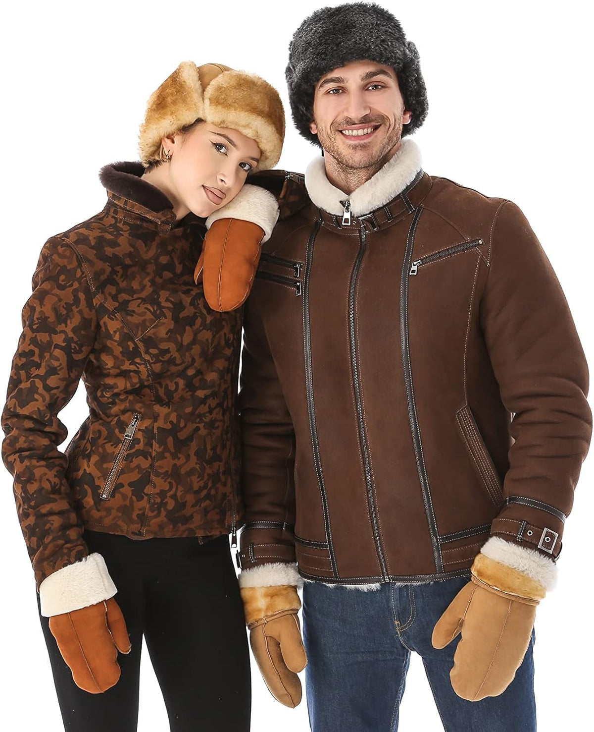 Leather Aviator Shearling Ushanka Trapper Hat Russian Sheepskin Cap Real Fur Winter Hat with Ear Flaps for Men Women