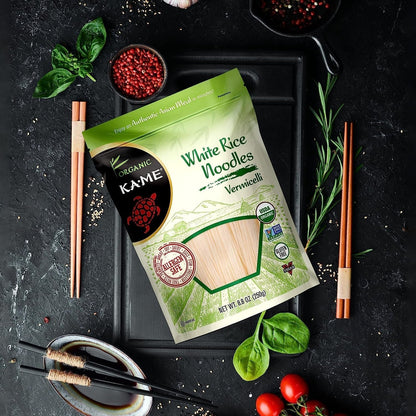 Organic Rice Noodles - Premium Quality Vermicelli - Gluten-Free, No Preservatives or MSG, a Thai and Southeast Asian Staple - Perfect for Stir-Fries, Soups, and Salads - 8.8Oz