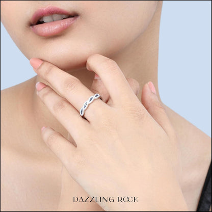 round Blue Sapphire & White Diamond Crisscross Stackable Wedding Band for Women in 925 Sterling Silver
