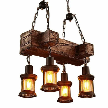 Rustic Hanging Lamp Ceiling Lamp Vintage, Chandelier Wood Hanging Lamp 4 Light