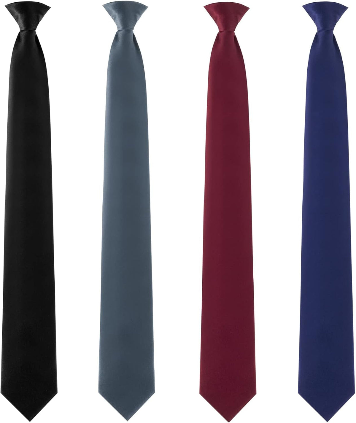 4 Pcs 24 Inch Men'S Clip-On Ties Solid Color Men'S Tie Pretied Clip on Ties Necktie Button(Black, Charcoal Grey, Navy Blue, Wine Red)