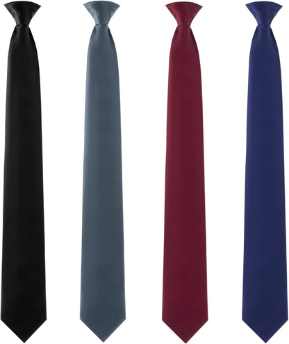 4 Pcs 24 Inch Men'S Clip-On Ties Solid Color Men'S Tie Pretied Clip on Ties Necktie Button(Black, Charcoal Grey, Navy Blue, Wine Red)