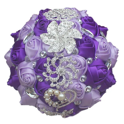 18CM Simulation Silk Rose Wedding Flowers Bouquet Diamond Brooch Bridal Bouquet Creative DIY Bridesmaid Holding Flowers Wedding Party Valentine's Day Gift