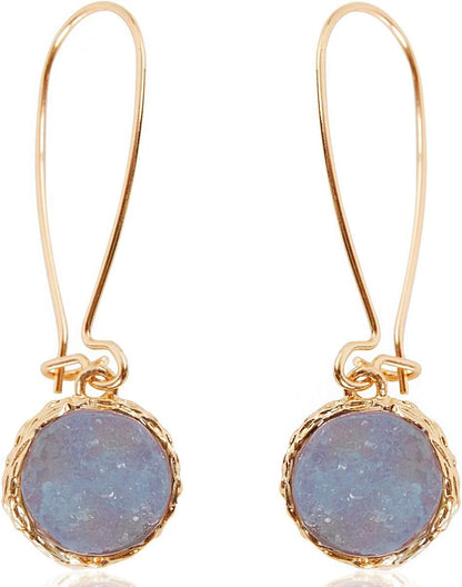 Humble Chic Simulated Druzy Threader Drop Earrings for Women - Gold, Silver, or Rose Gold Tone Trendy Boho Dangles with Sparkly Round Stone