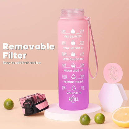 Motivational Water Bottle with Time Marker, 32 Oz (950 Ml), Bpa-Free Plastic, Easy Drink Straw, Fits Cup Holder