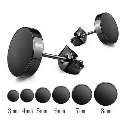 1PCS Stainless Steel Black Color Hypoallergenic Minimalist Flat Circle Earings for Men and Women Daily Wear Steel Titanium Earrings