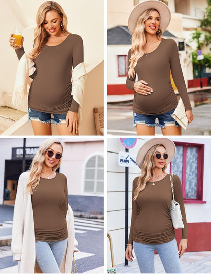 Womens Maternity Shirts Long Sleeve 3 Packs Pregnancy Tee Top Tunic Blouse Casual Mama Clothes S-XXL