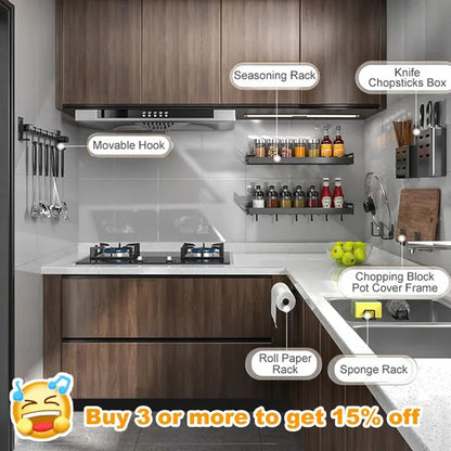 Kitchen Storage Shelf Wall-mounted Spice Racks Space Aluminum Multifunctional Punch-free Kitchen Shelf Kitchen Organizer