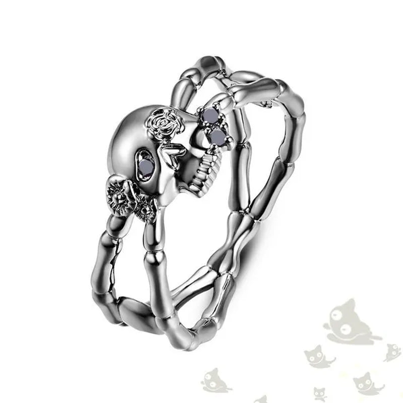Fashion Simple Retro Punk Style Gothic Skull Rings For women Cocktail Ring Skeleton Knuckle Jewelry Size5 6 7 8 9