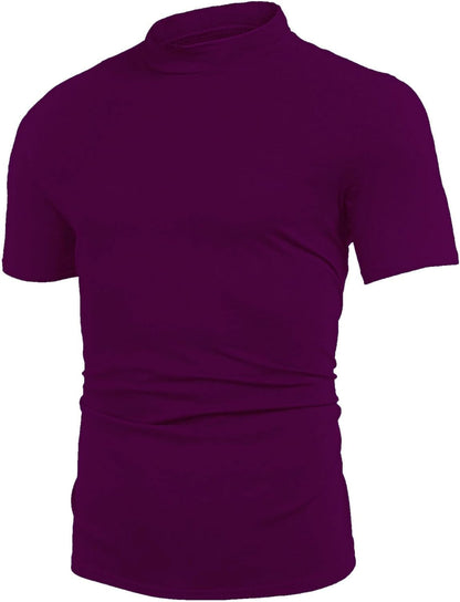 Mens Casual Turtleneck Mock Neck T Shirt Slim Fit Short Sleeve Summer Basic Tops