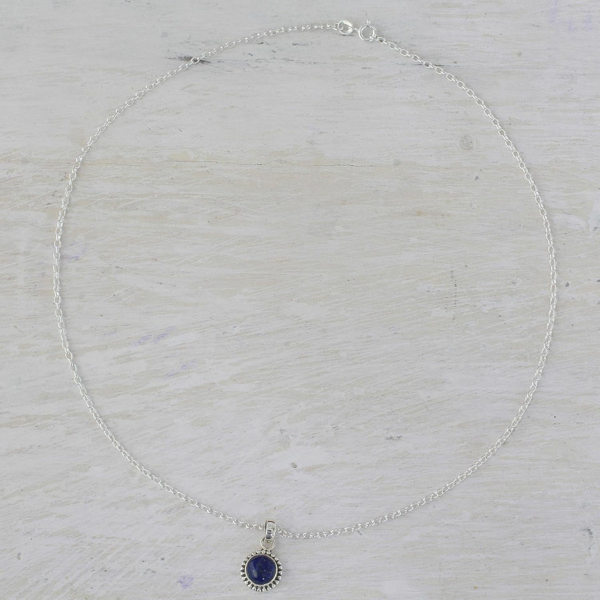 Artisan Handmade Lapis Lazuli Pendant Necklace Lapiz Sterling Silver from India [18 in L 2 Mm W Pendant(S) 0.8 in L X 0.4 in W X 0.2 in D] ' Blue Globe'