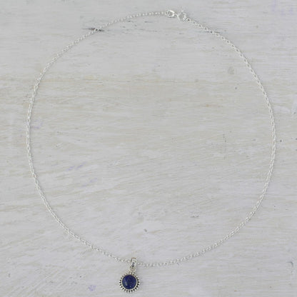 Artisan Handmade Lapis Lazuli Pendant Necklace Lapiz Sterling Silver from India [18 in L 2 Mm W Pendant(S) 0.8 in L X 0.4 in W X 0.2 in D] ' Blue Globe'