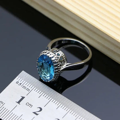 Silver 925 Jewelry Set Sky Blue Sapphire Charm for Women Stones Simple Earrings Rings Bracelet Necklace Set