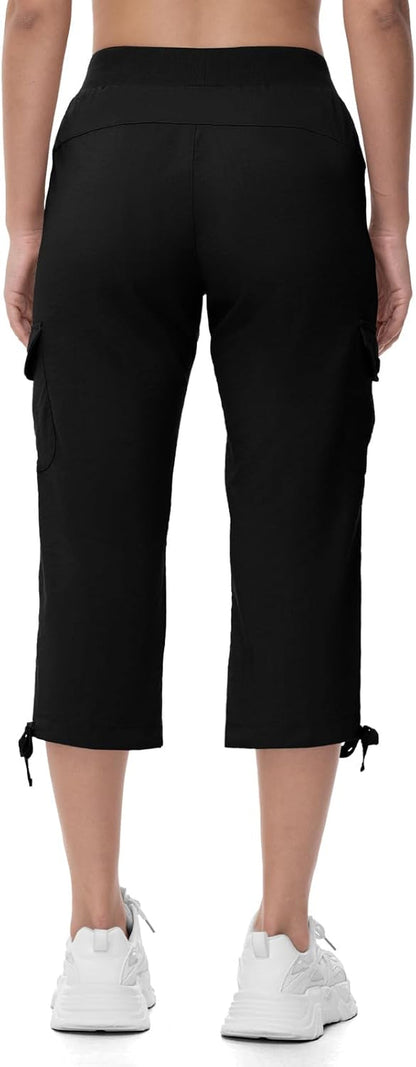 Women'S Capri Pants Lightweight Quick Dry Hiking Cargo Pockets Casual Water Resistant Travel Cropped Cotton