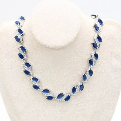 Royal Blue Stones Silver Color Jewelry Sets for Women Necklace Earrings Bracelet Ring Bridal Birthday Gift