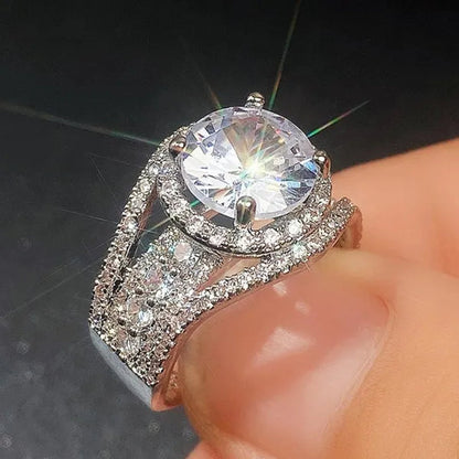 Exquisite Silver Plated Side Micro Inlay Moissanite Diamond Ring for Women Romantic Wedding Bridal Promise Eternity Jewelry
