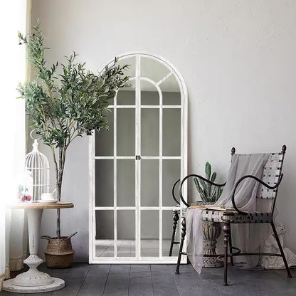 31.5 In. W X 71 In. H Oversize Classic Arched Solid Wood Framed White Floor Mirror