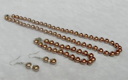 Hot sales 8mm white black brown color south sea shell pearl necklace bracelet earrings set handmade jewelry