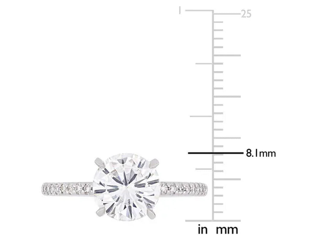 2.00 Carat (ctw) Synthetic Moissanite Solitaire Engagement Ring 14k White Gold with Diamonds 1/10 Carat (ctw)