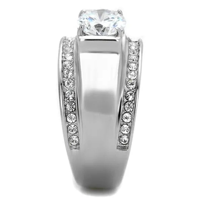 Men's 2.25 Ct Round Cut Simulated Diamond Silver Stainless Steel Ring Sizes 8-13