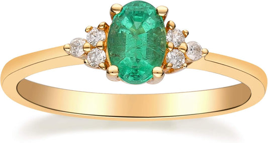 10K Yellow Gold Natural Zambian Emerald Ring with Natural Diamonds for Women | Ethically, Authentically & Organically Sourced Oval-Cut Emerald Hand-Crafted Jewelry for Her | Emerald Ring for Women.