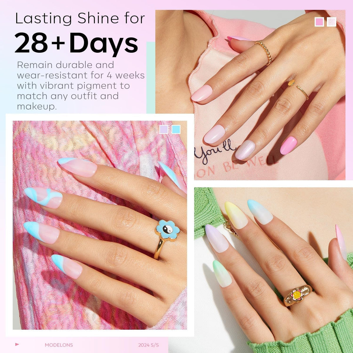 32Pcs Gel Nail Polish Set, 28 Colors 7ML Gel Polish Set with Glitter & Glossy & Matte Gel Top + Base Coat Pastel Macaron Colors, 2024 Spring Gel Polish Kit Trendy Nail Art for Women Girls