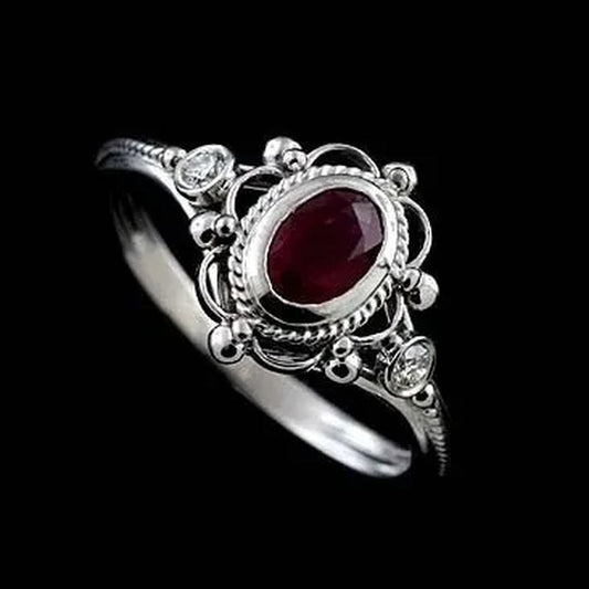 Vintage Women's Jewelry 925 Sterling Silver Ring Exquisite Amethyst / Ruby Antique Anniversary Gift Retro Proposal Engagement Rings Bridal Wedding Band Size 6 - 10
