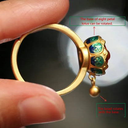 Buddhism Lotus Rotating Ring Buddhist Tibetan Prayer Wheel Mantra Finger Ring YVO