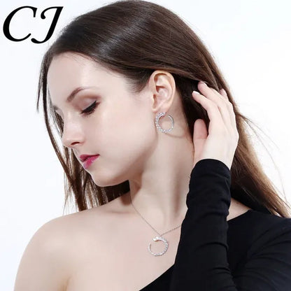 CANDICE Trendy Sterling Silver Plated Jewelry Sets Noble Marquise AAA+ CZ Stone Pave Round Pendant Necklace Earrings Set For Women Gift