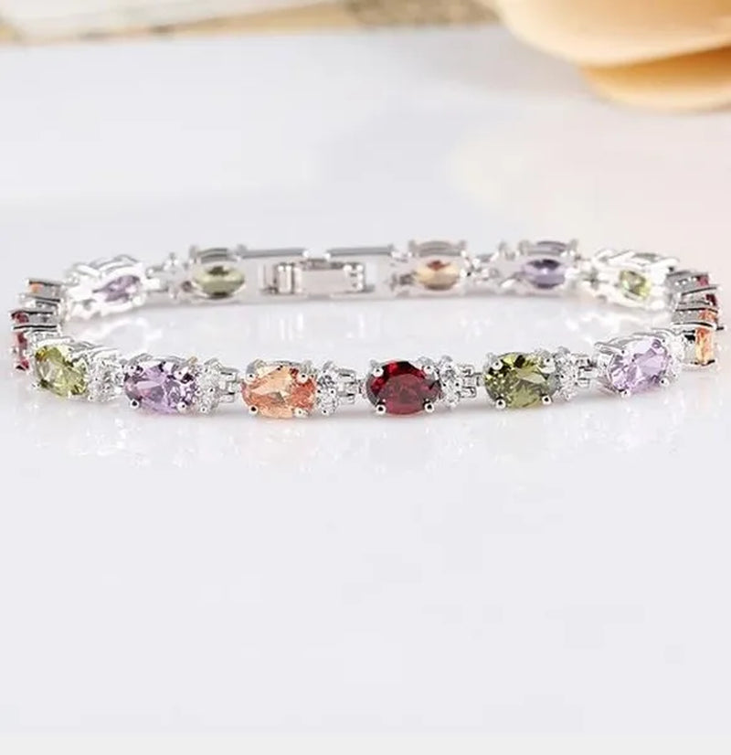 Gem Stone King 925 Sterling Silver Gorgeous Oval and Round Sparkling Cubic Zirconia CZ Tennis Bracelet Jewelry Gift