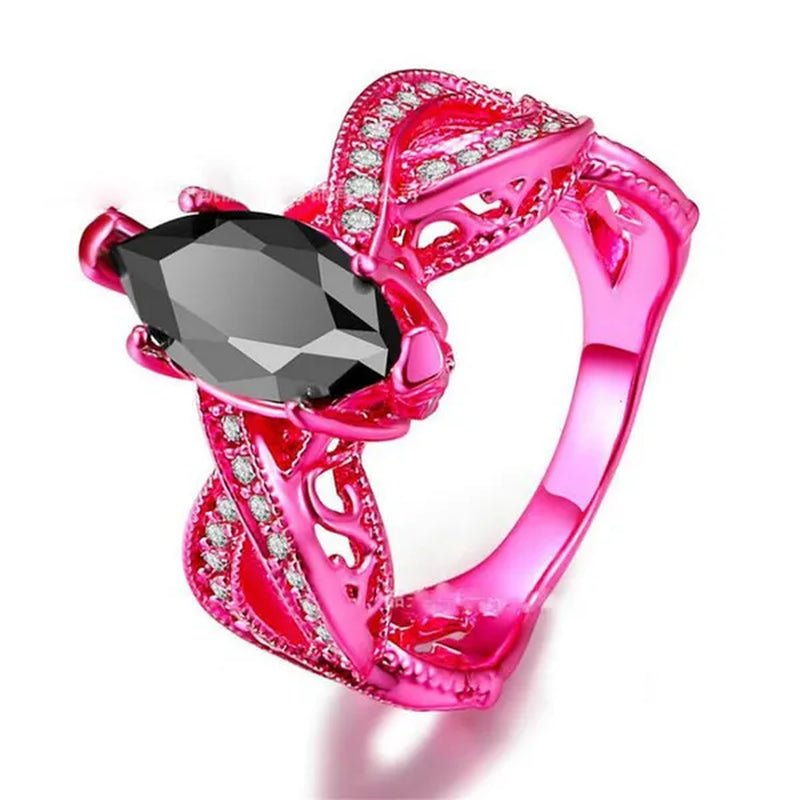 Europe and The United States Micro-inlay Zircon Jewelry Unique Pink Gold Black Nano Horse Eye Stone Prom Ring 2017 New