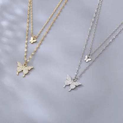 Delicate and Creative Women's Zircon Necklace Butterfly Necklace Double Layer Necklace Women's Geometric Necklace Butterfly Necklace Fashion Women's Jewelry Accessories Festival Wedding Engagement Valentine's Day Anniversary Gift Christmas Gift Jewelry