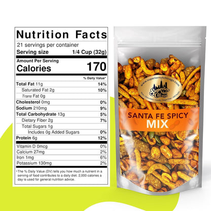 Santa Fe Trail Mix - Spicy Mix - Hot Spicy Peanuts, Hot Cajun Corn Sticks, Sesame Sticks, Chili Crescents, Toasted Corn, and Pumpkin Kernels (1.5 Pound Bag)