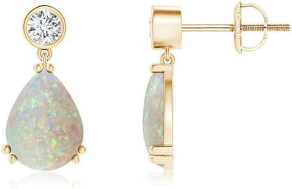 Natural Opal Drop Earrings for Women Girls in Sterling Silver/14K Solid Gold/Platinum | October Birthstone Jewelry Gift for Her | Birthday | Wedding | Anniversary