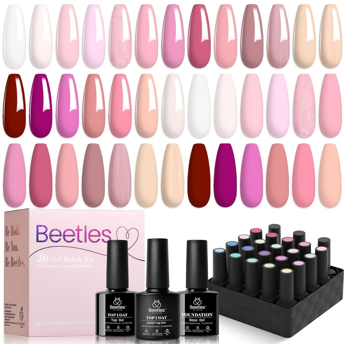 Nail Set 20 Colors Healing Elixir Collection Manicure Kit Pink Neutral Purple Blue Green Gel Nail Kit with 3Pcs Base Matte and Glossy Top Coat Soak off Uv for Women 2024 Ideal Gift
