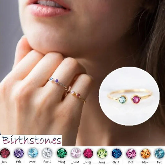 Dual Birthstone Ring .Couples Birthstone Ring .Mothers Ring.His and Her Birthstone Ring.Skinny Ring .Dainty Birthstone Ring .Two Stones Ring.Stackable Band Ring.Mother's Gift.Christmas Gifts.Birthday Gift