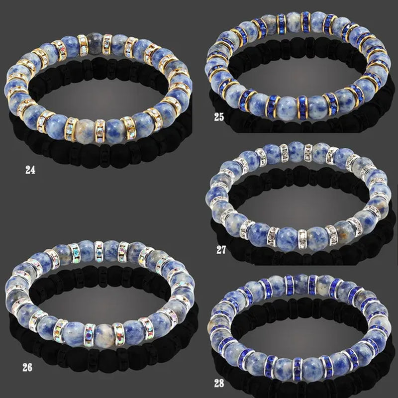 Blue turquoise and green point hand natural Vintage bracelet rhinestone rope men's and women's elastic casual bracelet prayer yoga pendant jewelry