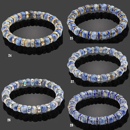 Blue turquoise and green point hand natural Vintage bracelet rhinestone rope men's and women's elastic casual bracelet prayer yoga pendant jewelry