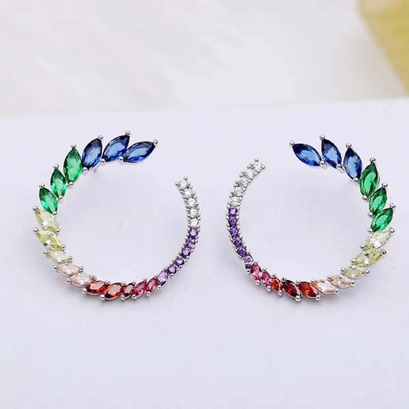 CANDICE Brilliant Yellow Green Blue Stones Prom Party CZ Crystal Big Stud Earrings Pave Setting Trendy 18K White Gold Plated Round Ear Jewelry for Women