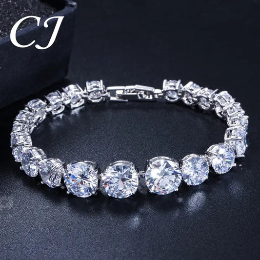 CANDICE Luxury Handmade Jewelry White Gold Plated Clear Cubic Zirconia Women Wedding Strand Bracelet