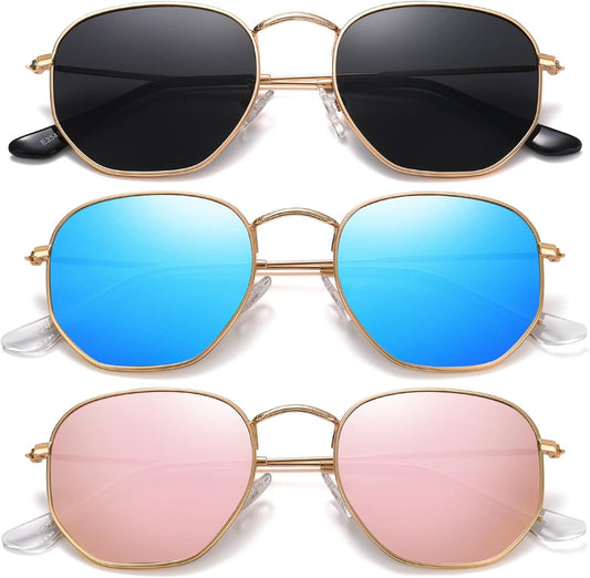 Polarized Hexagon Sunglasses for Women Men Polygon Square Sun Glasses UV400 Protection Metal Frame