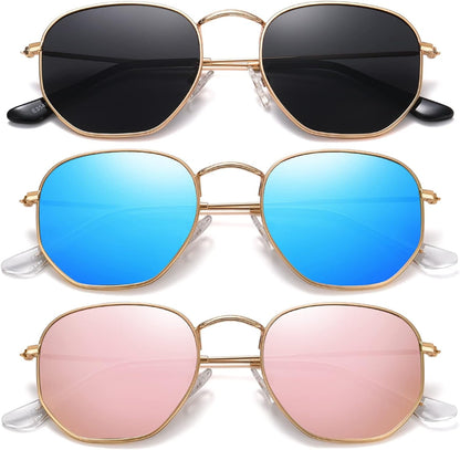Polarized Hexagon Sunglasses for Women Men Polygon Square Sun Glasses UV400 Protection Metal Frame