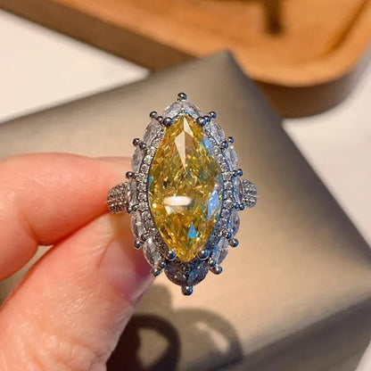 Fashion Silver Plated Lab Diamond 4 Prong Setting Marquise Cut Citrine Gemstone Rings for Women Engagement Wedding Ring Jewelry