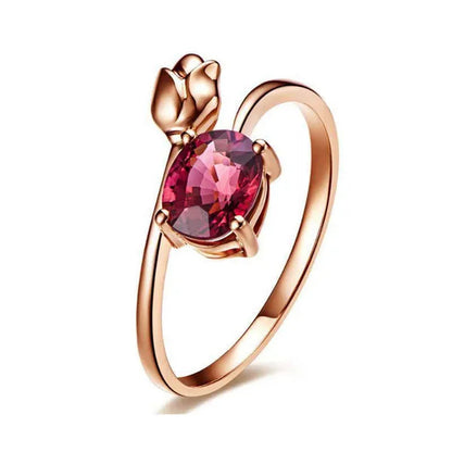 Fashion Rose Gold Tulip Ruby Ring Zircon Ring Engagement Ring Gift Lover Party Wedding Rings Size 6-10